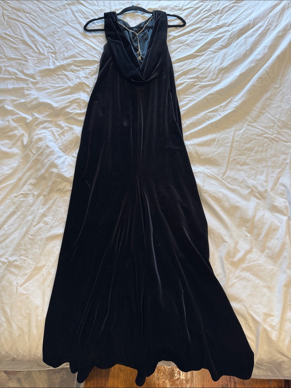 ABS Allen Schwartz Black Velvet Maxi Dress with Draped Neckline
